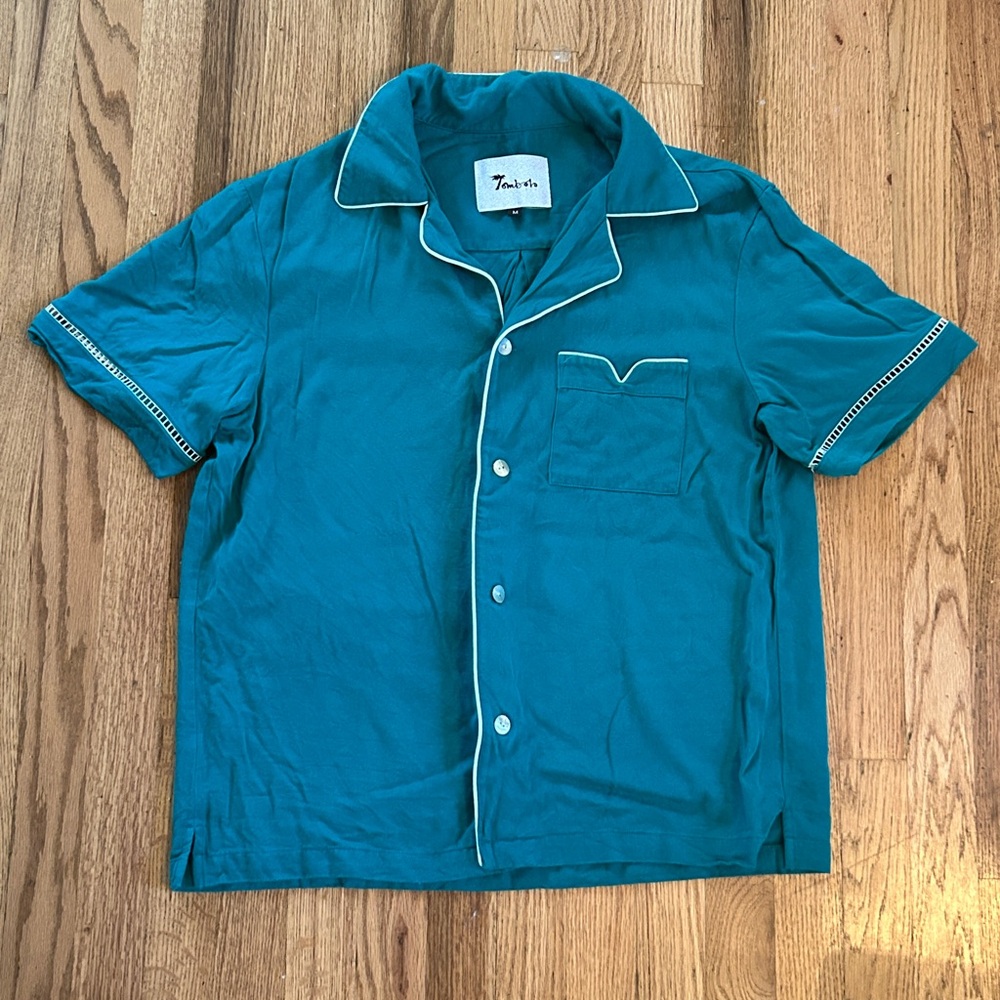 Tombolo Teal Cabrisa Button Down Shirt with White Trim